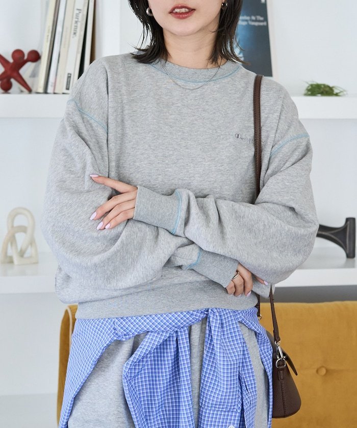 Champion 限定展開 Champion × FREAK'S STORE/チャンピオン 別注 配色 ステッチ クルーネック スウェット 26AW フリークスストア トップス カットソー・Tシャツ ブラック グレー ネイビー レッド【送料無料】