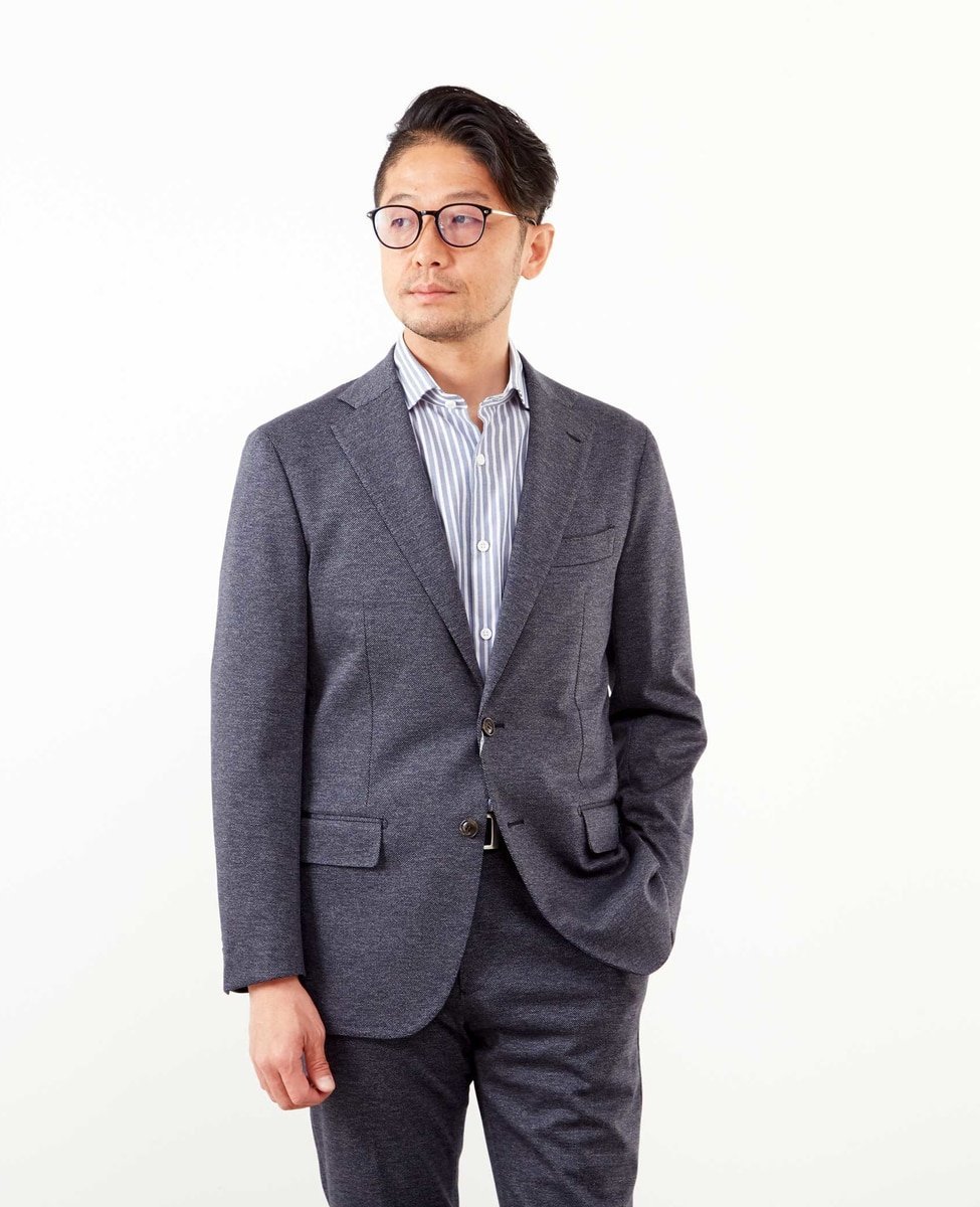 MEN'S MELROSE スーパーテックスジャガードジャージジャケット(セットアップ可) メンズメルローズ ジャケット・アウター テーラードジャケット・ブレザー ネイビー グレー