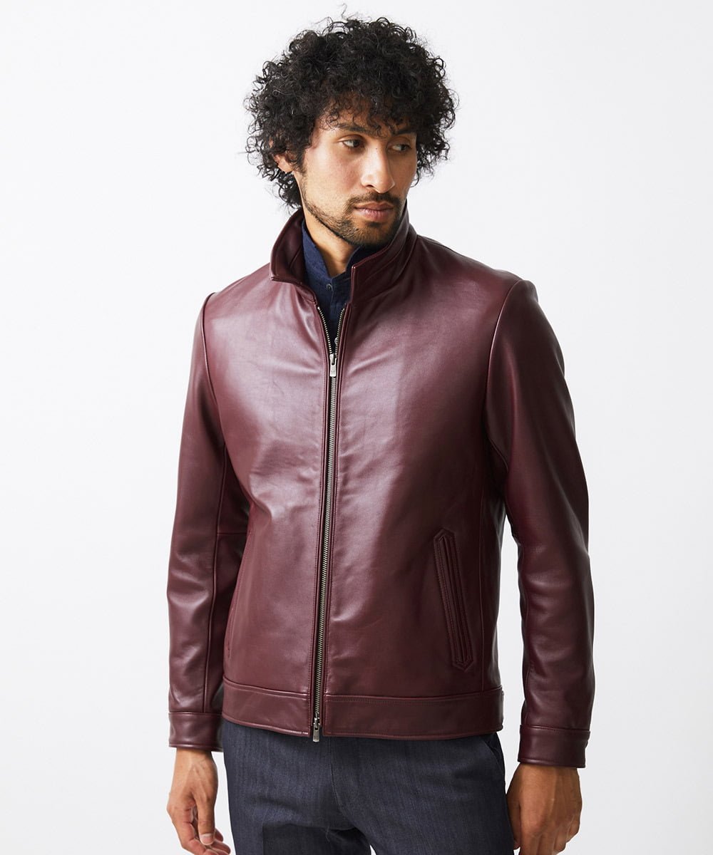 MICHEL KLEIN HOMME レザースタンドブルゾン ミッシェルクランオム ジャケット・アウター その他のジャケット・アウター ベージュ パープル【送料無料】