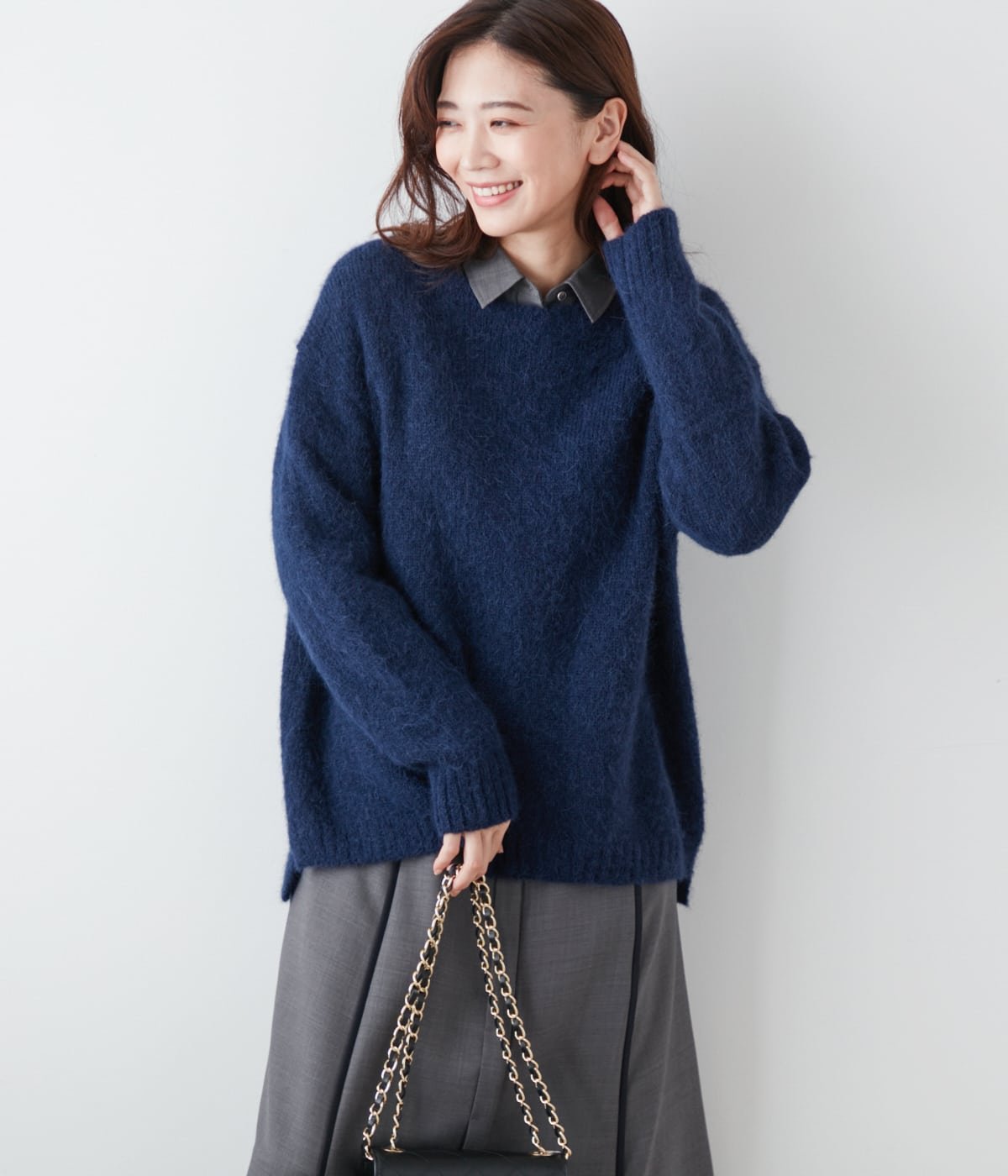 NEWYORKER WOMEN L-SIZE 【L】アルパカナイロン天竺 ボートネックプルオーバー ニューヨーカー エルサイズ トップス ニット ネイビー ホワイト オレンジ