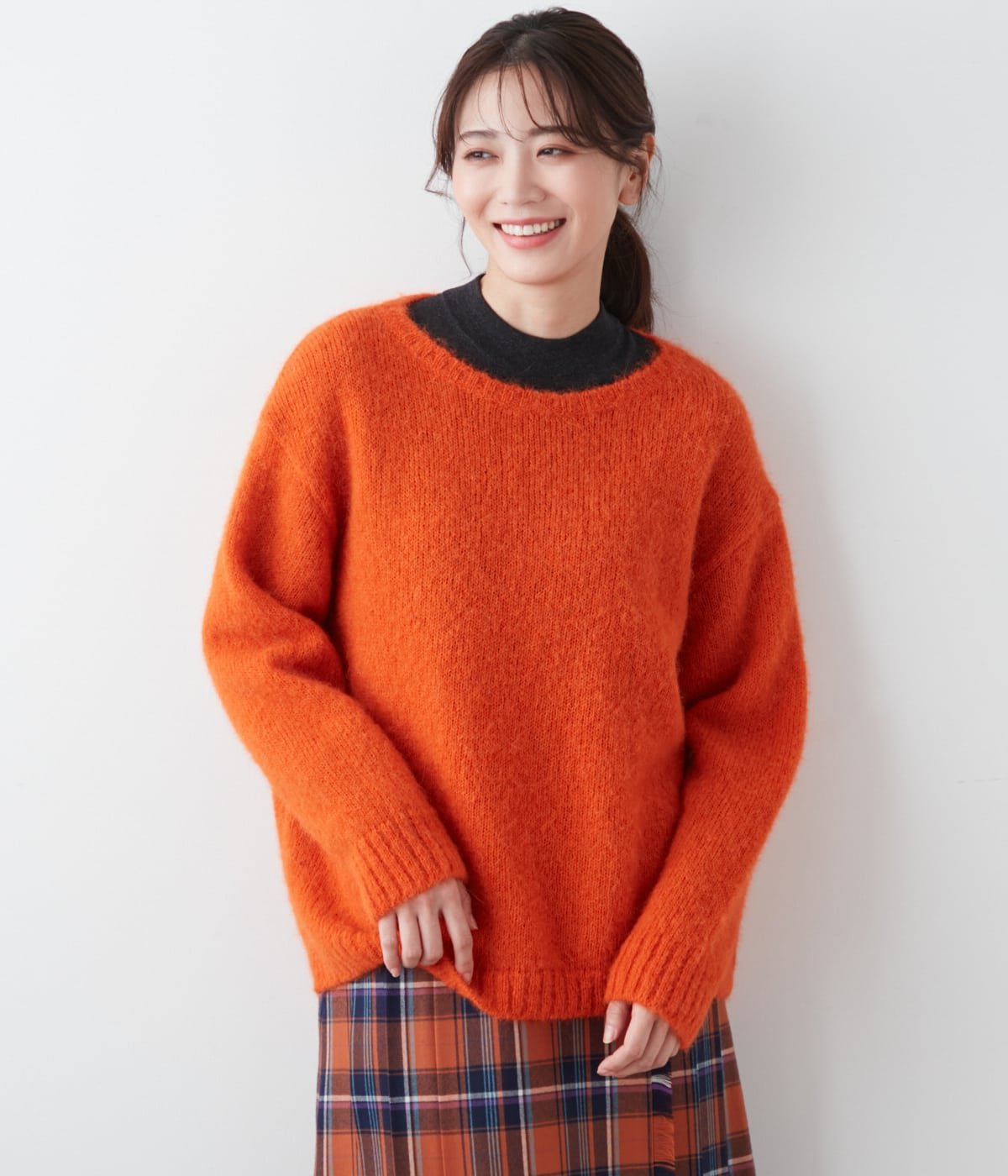 NEWYORKER WOMEN L-SIZE 【L】アルパカナイロン天竺 ボートネックプルオーバー ニューヨーカー エルサイズ トップス ニット ネイビー ホワイト オレンジ