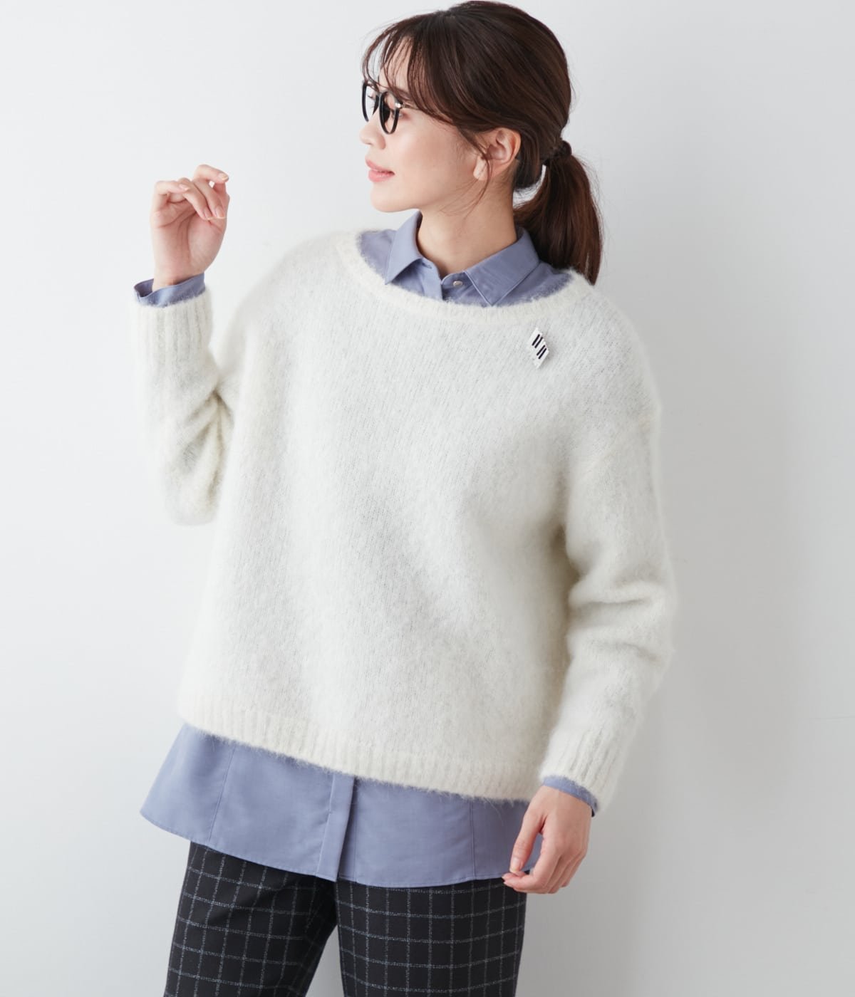 【SALE／50%OFF】NEWYORKER WOMEN L-SIZE 【L】アルパカナイロン天竺 ボートネックプルオーバー ニューヨーカー エルサイズ トップス ニット ネイビー ホワイト オレンジ【送料無料】