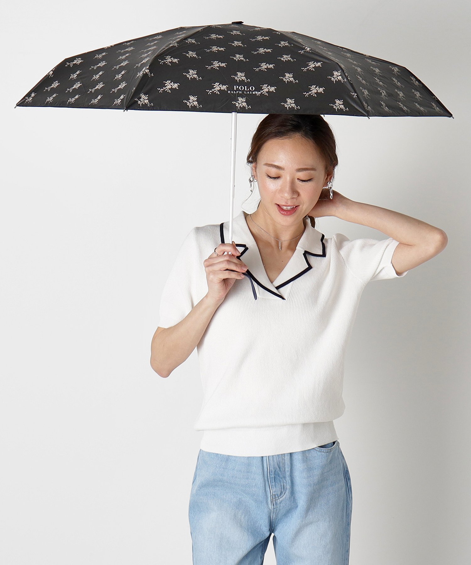 POLO RALPH LAUREN(ポロ ラルフ ローレン) WEB限定 日傘 折りたたみ傘 レディース 晴雨兼用 遮光 遮熱 UV コンパクト 花柄 ムーンバット ファッション雑貨 折りたたみ傘 ネイビー ベージュ ブラック