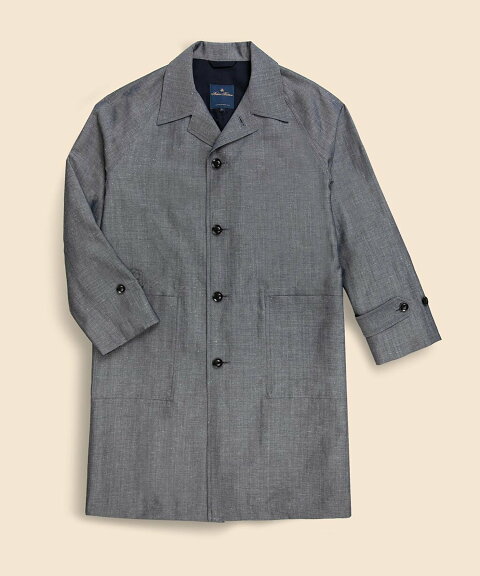 Wool Linen Dungaree Balmacaan Coat 330001098: Blue Wool Linen Dungaree Balmacaan Coat 330001098: Blue