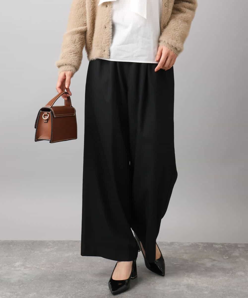 MK MICHEL KLEIN 裏起毛ワイドストレートプルオンパンツ/洗える エムケーミッシェルクラン パンツ その他のパンツ グレー ブラック