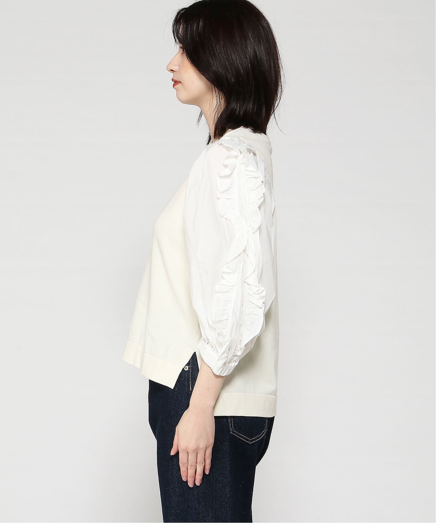 Gready Brilliant Gready Brilliant/(W)2_ニット×フリルパフ7SV グレディブリリアン トップス ニット ブラック ホワイト【送料無料】