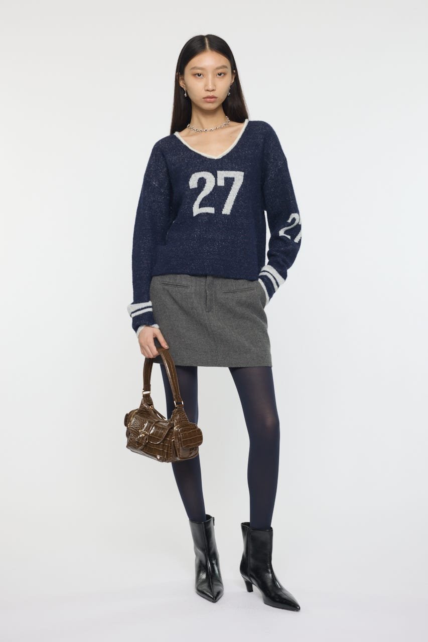 【SALE／50%OFF】MOUSSY SHAGGY NUMBERING セーター マウジー トップス ニット ネイビー ベージュ【送料無料】