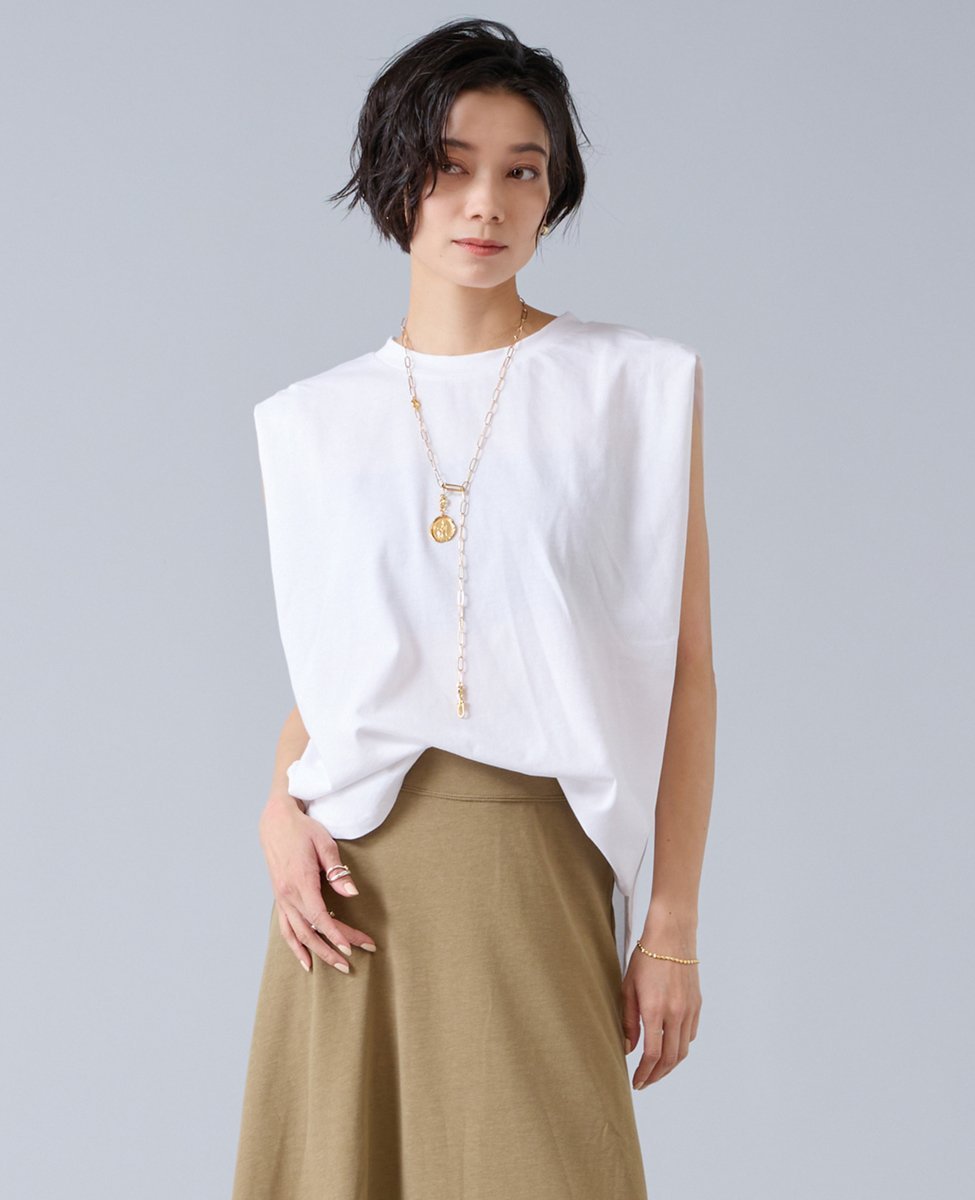 Liesse 【定番】ニュアンスノースリーブカットソー リエス トップス カットソー・Tシャツ ブラウン ホワイト グレー