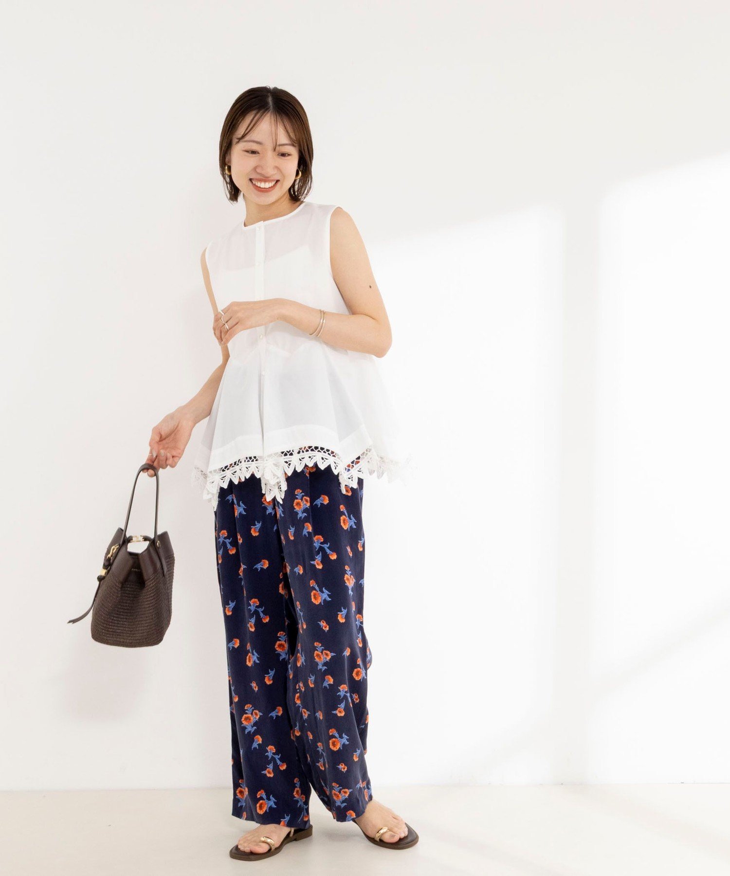 NOLLEY'S ウォッシャブルスカーレット柄タックパンツ ノーリーズ パンツ その他のパンツ ネイビー【送料無料】