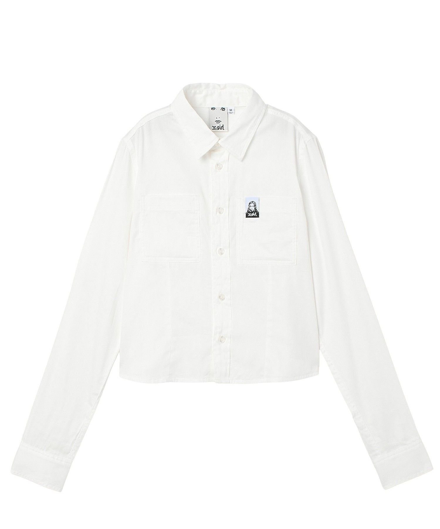 X-girl FACE LABEL L/S COMPACT SHIRT エックスガール トップス シャツ・ブラウス ホワイト ブラック ピンク