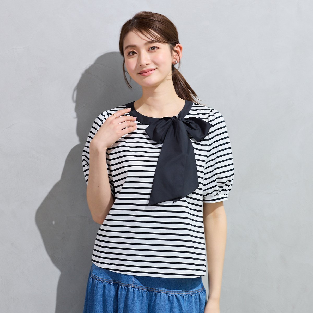 Rose Tiara 【2WAY】【接触冷感】リボンカットソー ローズティアラ トップス カットソー・Tシャツ グレー ブラック ホワイト