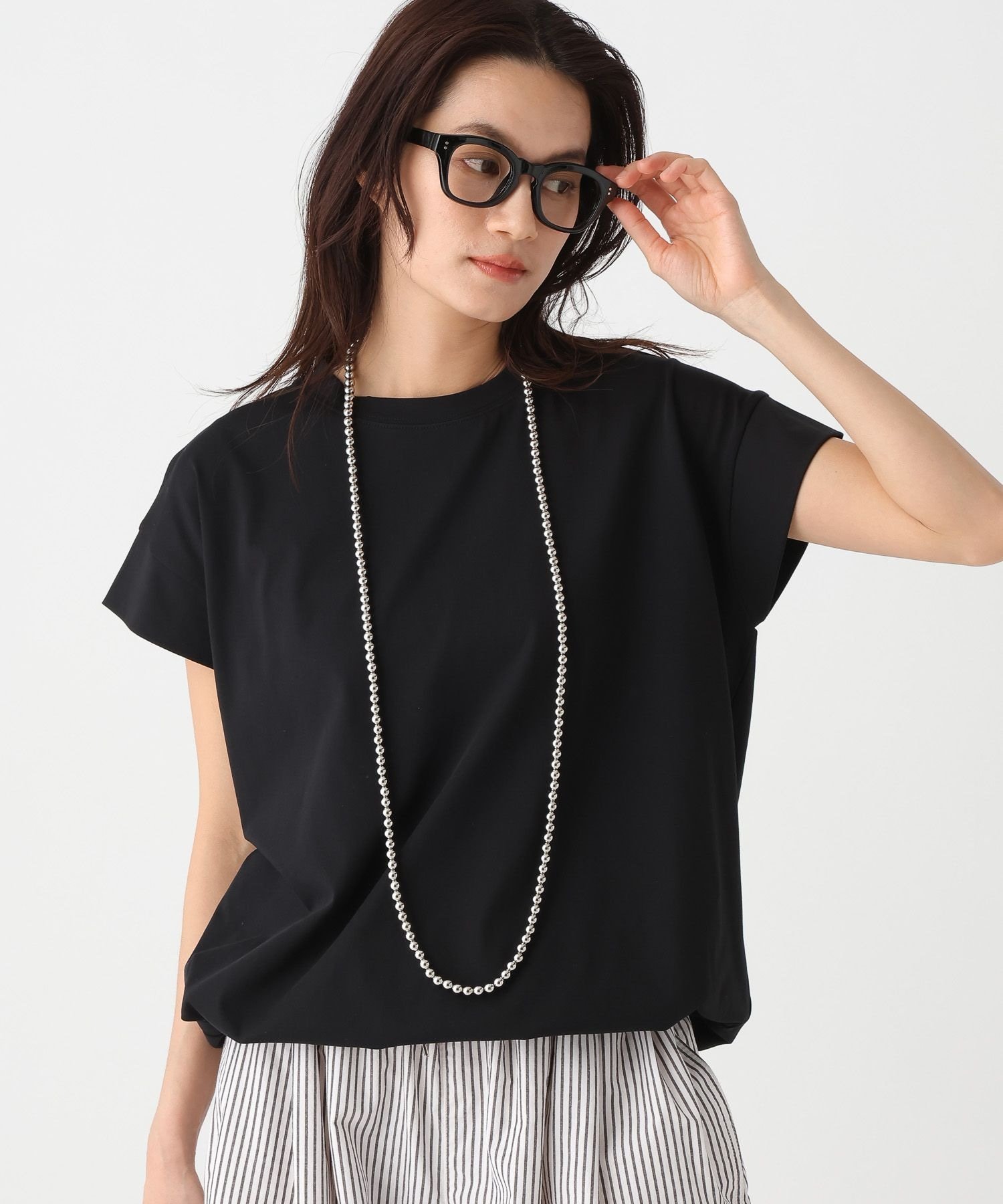 サマ見えドロストTシャツ≪接触冷感・汗ジミ軽減≫/661800 エルーラ トップス カットソー・Tシャツ ホワイト ブラック グレー ベージュ