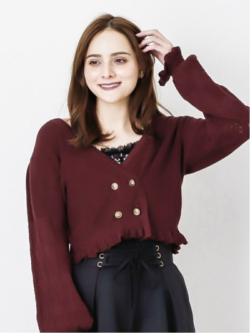 【SALE／79%OFF】axes femme (W)W釦×後ろレースアップカーデ アクシーズファム トップス カーディガン レッド ネイビー ホワイトのサムネイル