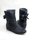 【SALE/20%OFF】LibertyDoll バックリボン付き♪5.5cmインヒールふわふわムートンブーツ ☆9006 サンエーフットウェアー シューズ・靴 ブーツ ブラウン グレー ネイビー ブラック(4)
