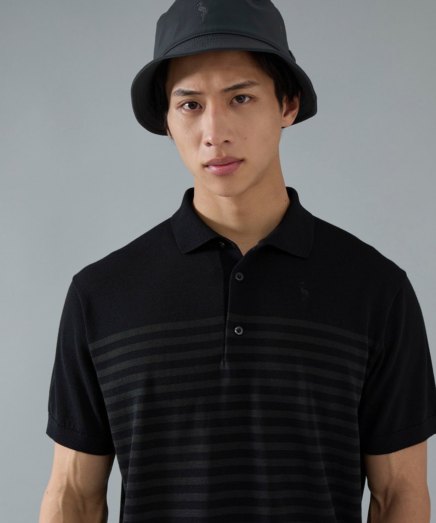 【SALE／50%OFF】JUN&ROPE' 【NOIR】16ゲージボーダーニットポロシャツ ジュンアンドロペ トップス ポロシャツ ブラック グレー【送料無料】