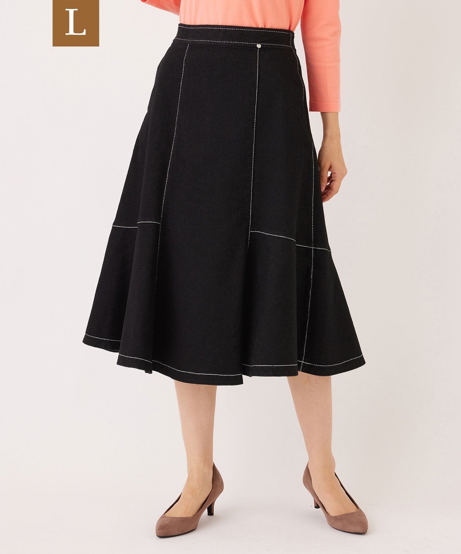 TO BE CHIC 【L】ブラックデニム フレアスカート サンヨー エルサイズ スカート その他のスカート ブラック【送料無料】(4)