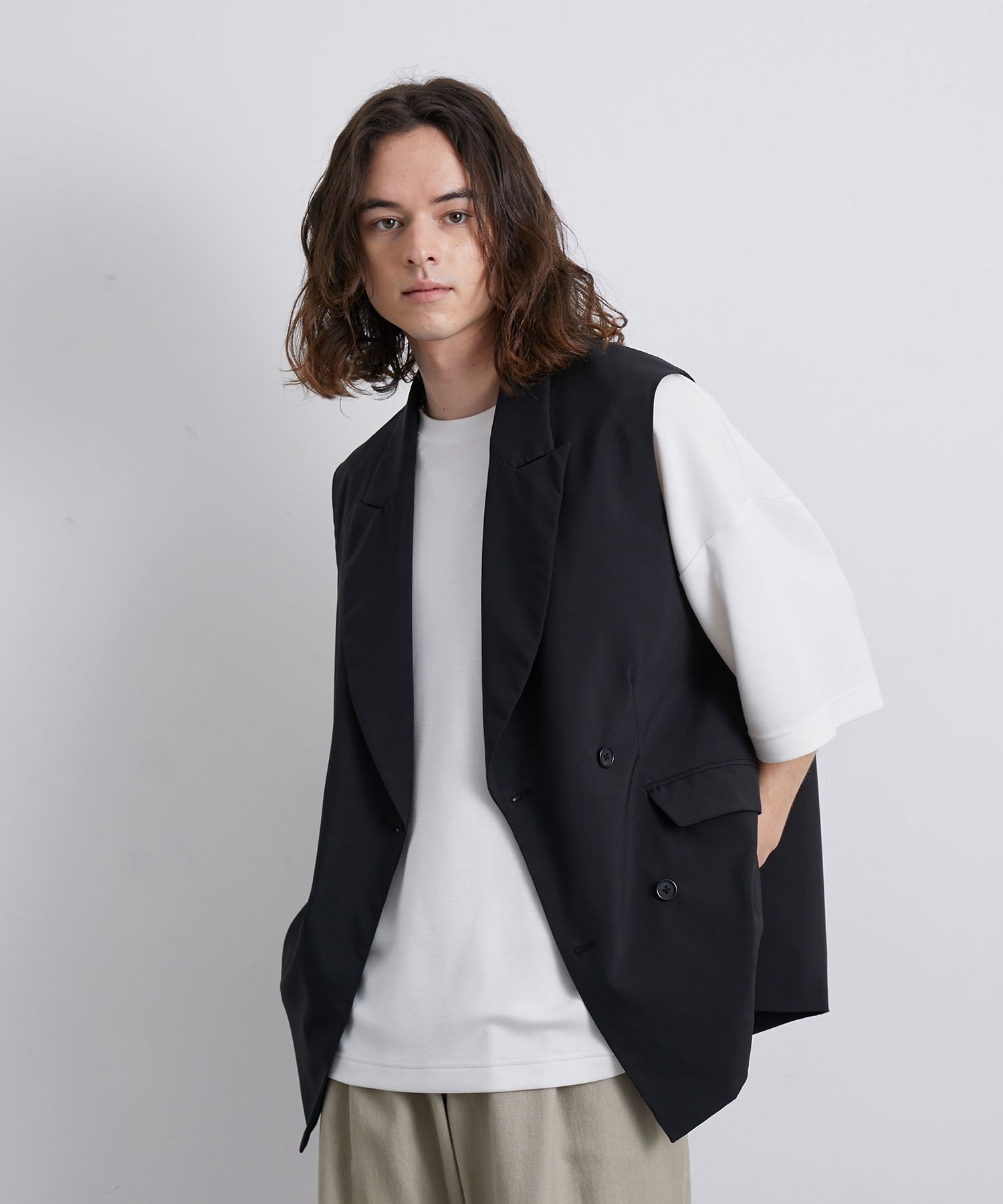 【SALE／50%OFF】JUNRED セットアップ対応 / エアスルーダブルブレストジレ ジュン スタンダード ピッ..