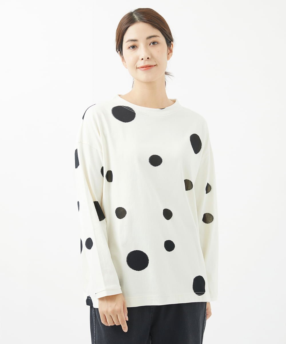 【SALE／50%OFF】GIANNI LO GIUDICE [洗える・日本製]ドット柄ジャガードカットソー ジャンニロジュディーチェ トップス カットソー・Tシャツ ブラック ホワイト【送料無料】