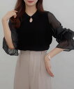 【SALE/35%OFF】JUNOAH CENEA シアーキャンディースリーブニット ジュノア トップス ニット グレー ホワイト ブラック【送料無料】