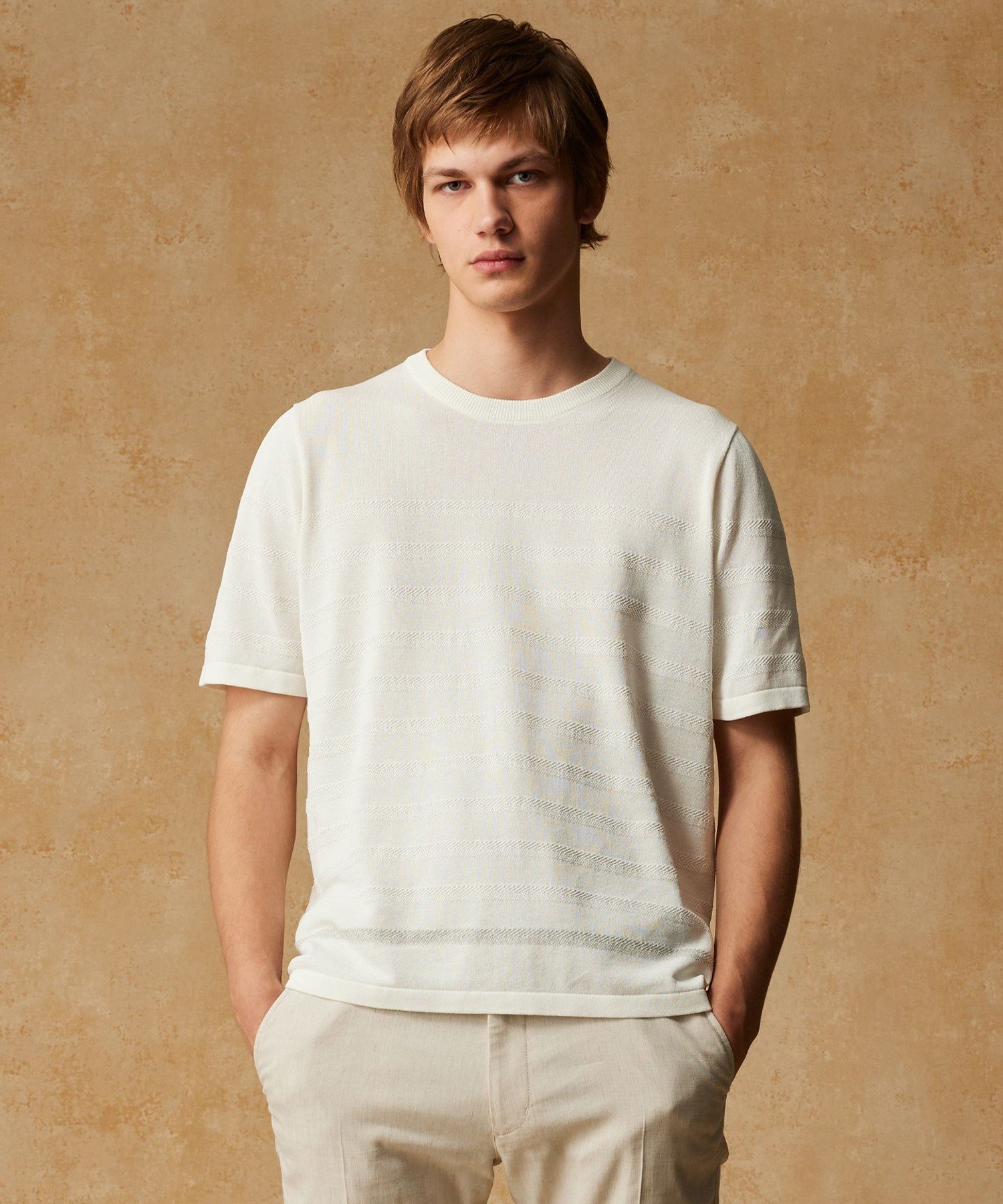 JOSEPH ABBOUD 【エコ素材/軽量/通気性/速乾性】ペーパーヤーンニット Tシャツ ジョセフアブード トップス ニット ネイビー ホワイト【送料無料】