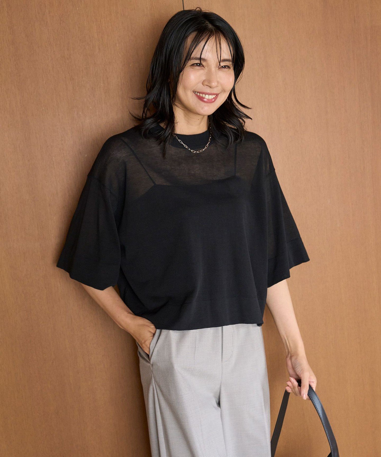 【SALE／30%OFF】UNFILO 【接触冷感/洗える】フロスティコットン クロップド プルオーバー アンフィーロ トップス ニット ブラウン ブラック ブルー ホワイト【送料無料】のサムネイル