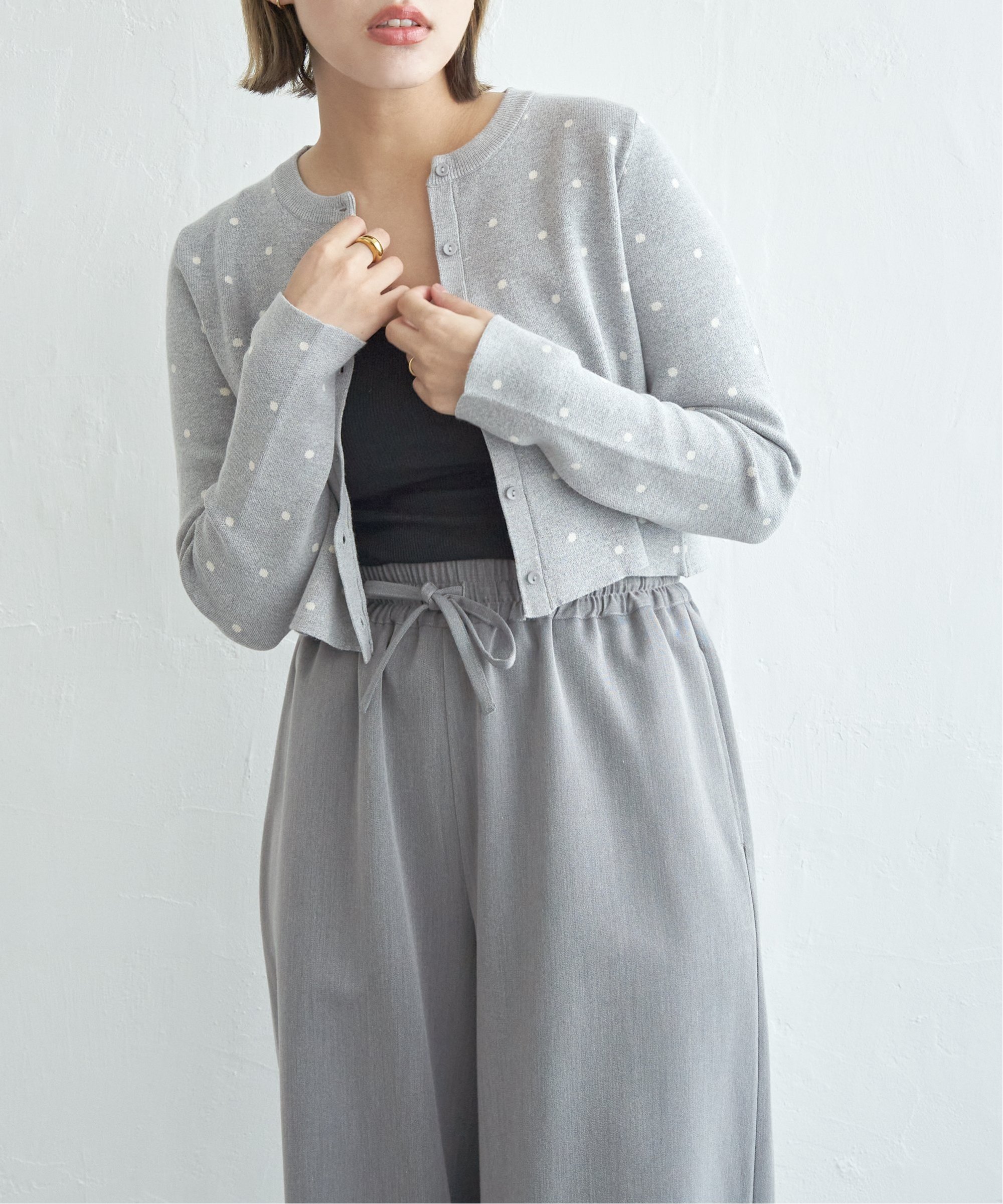 【SALE／40%OFF】notch. ドットジャガードカーデ ノッチ トップス カーディガン ブラック グレー