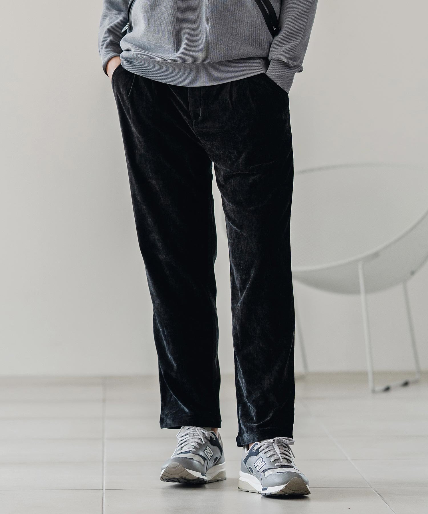CALL&RESPONSE mp13890-タックパンツ-ビンテージベロア カンビオ パンツ その他のパンツ グレー ブラック【送料無料】