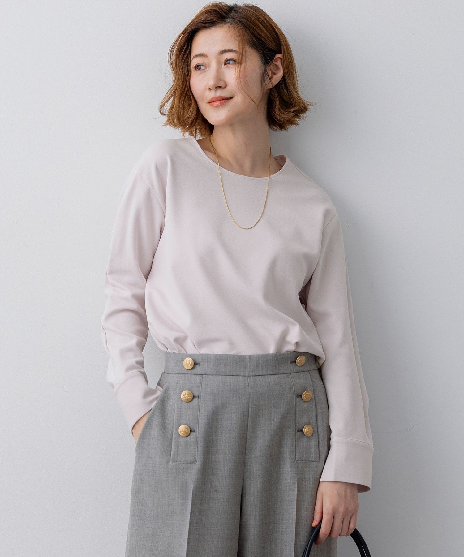 23区 L バックボタン TEEブラウス ニジュウサンク トップス シャツ・ブラウス ピンク ネイビー ホワイト