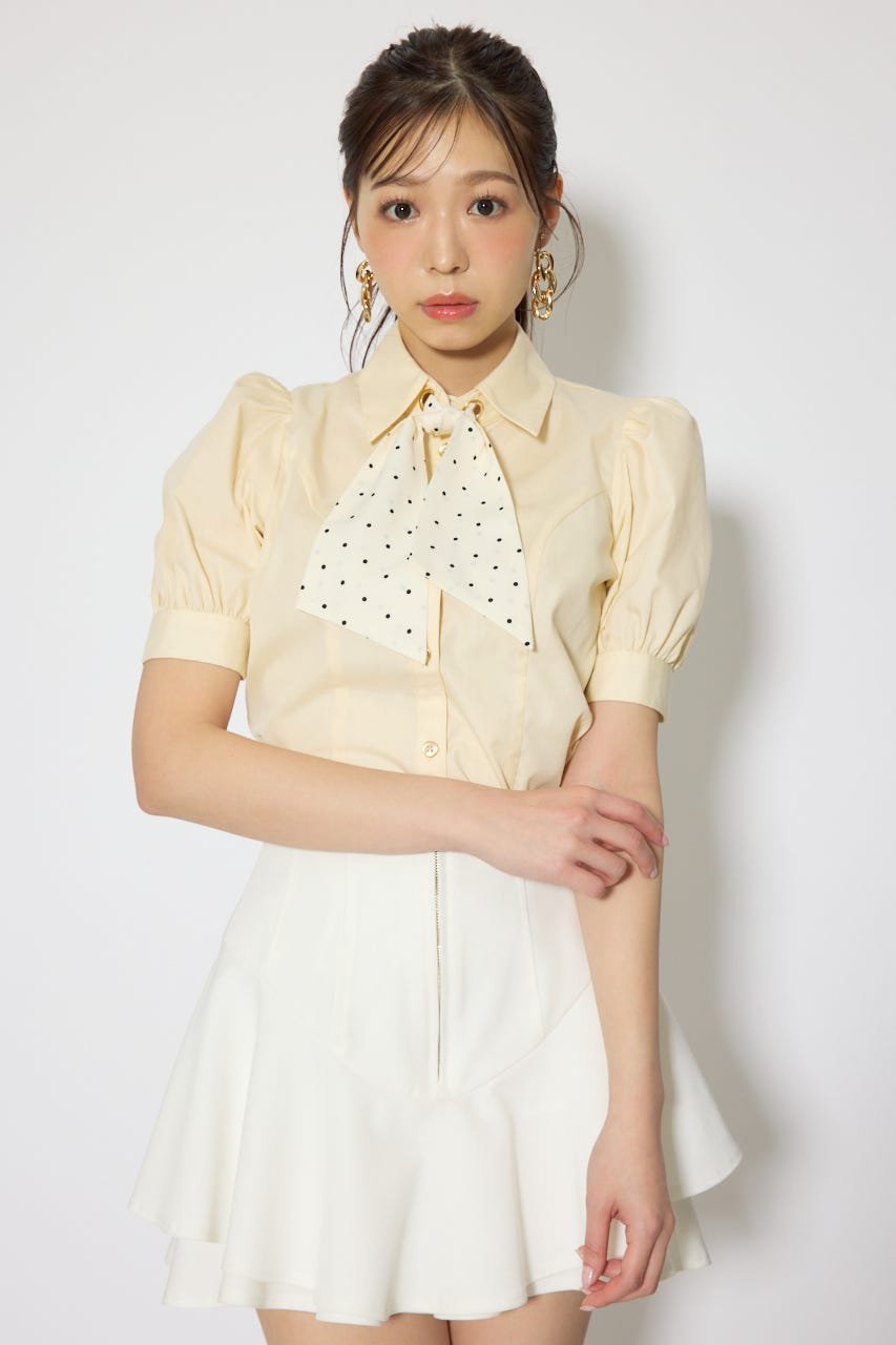 rienda 【森香澄さん着用】スカーフ付きハーフスリーブブラウス リエンダ トップス シャツ・ブラウス ホワイト イエロー