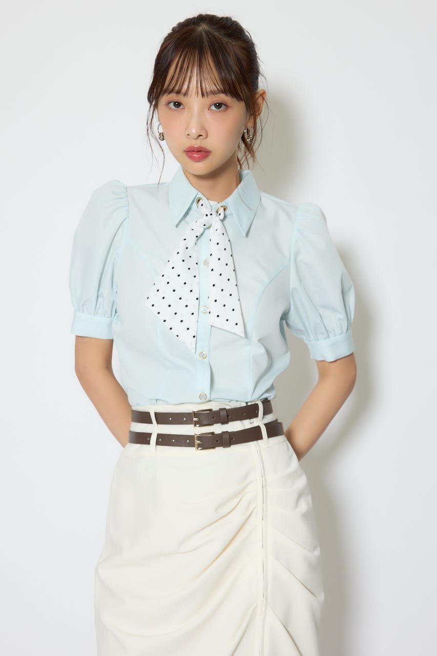 rienda 【森香澄さん着用】スカーフ付きハーフスリーブブラウス リエンダ トップス シャツ・ブラウス ホワイト イエロー