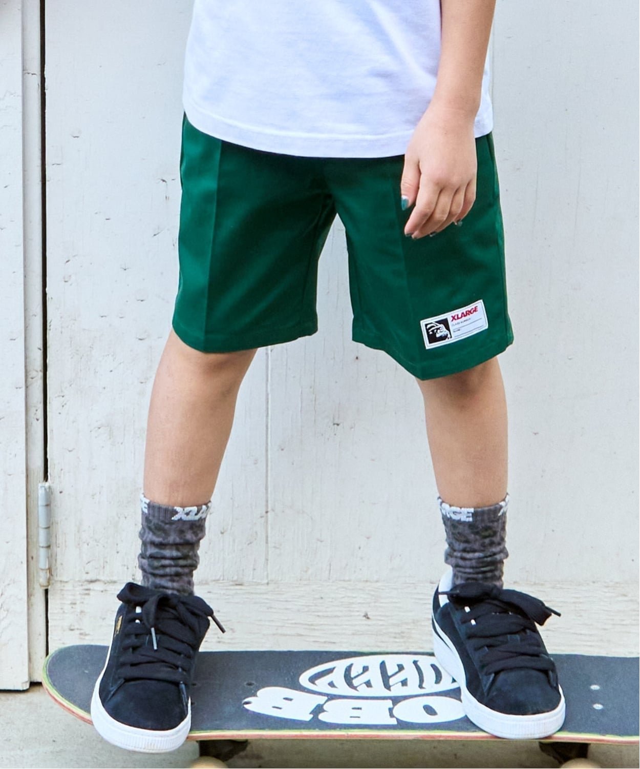 XLARGE KIDS 센터 프레스 능직 하프 팬츠 나르미야 온라인 팬츠 치노 팬츠 그린 베이지[무료우송]