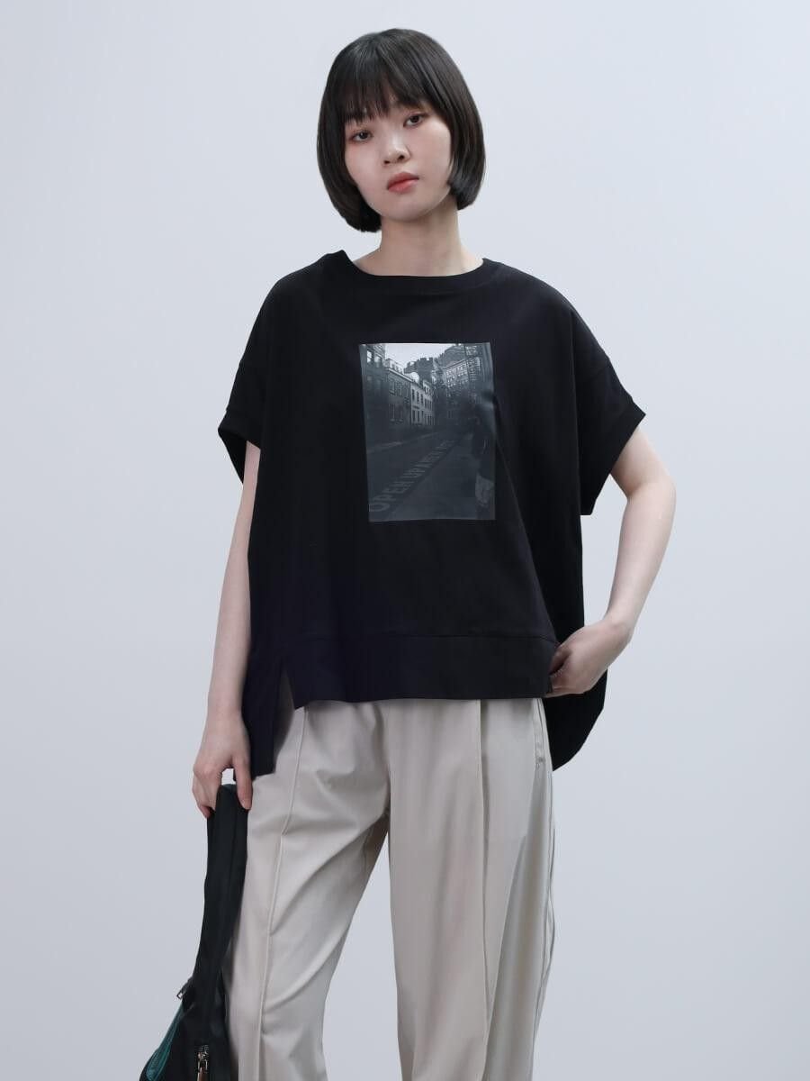 LASUD グラフィックプリントカットソー ラシュッド トップス カットソー・Tシャツ グレー ホワイト ブラック レッド