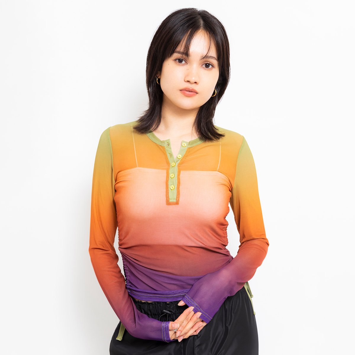 atmos pink atmos pink Shirring See-through Top GRADATION ORANGE アトモス トップス その他のトップス オレンジ