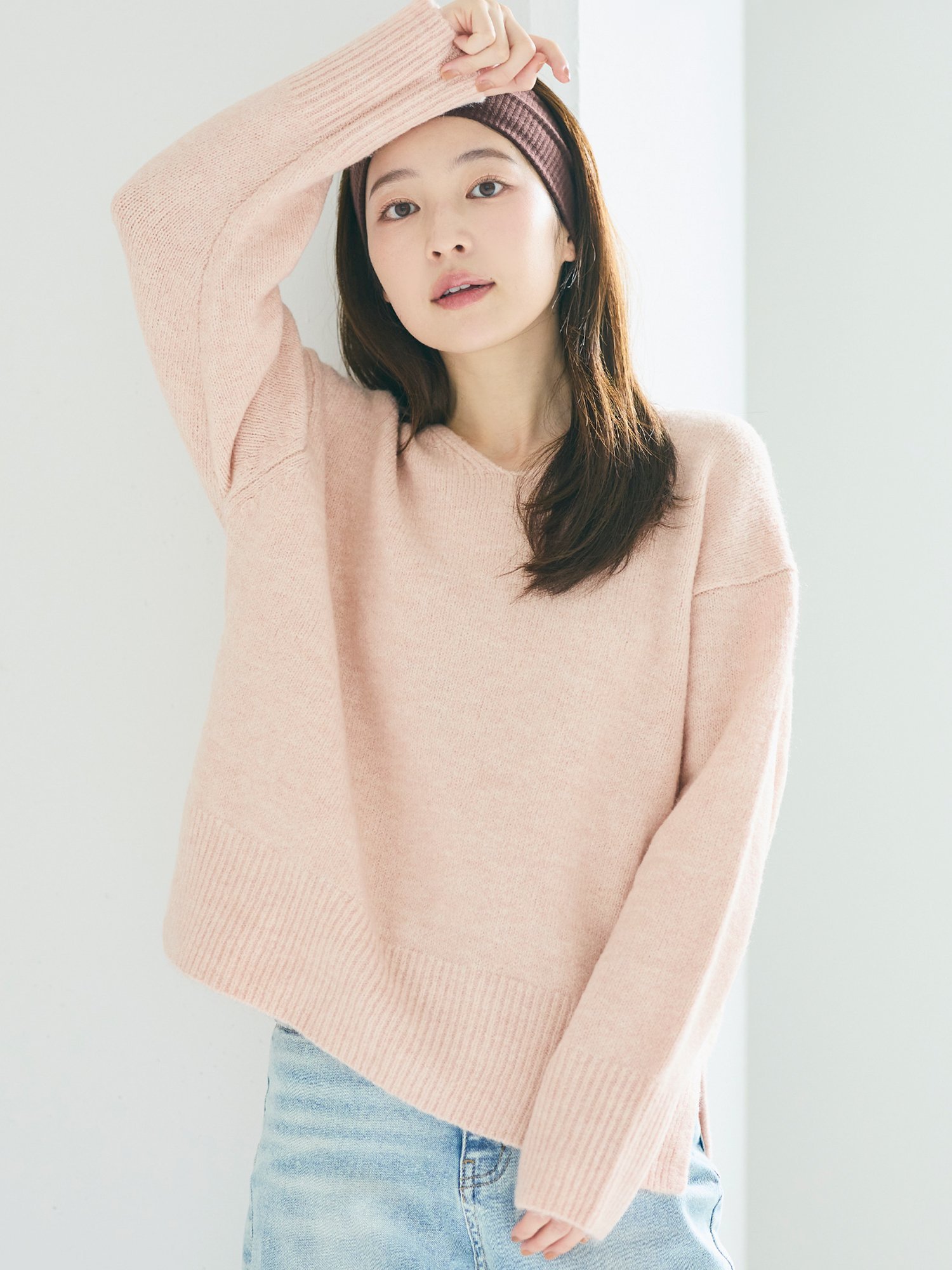 coca ふあふあヤク風Vネックプルオーバーニット コカ トップス ニット ネイビー ホワイト ベージュ ブルー ワインレッド レッド グレー ピンク ブラウン