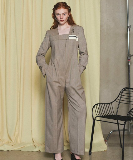 【SALE/40%OFF】MAISON SPECIAL Collarless Jacket Rompers メゾンスペシャル オールインワン・オーバーオール オールインワン・つなぎ ベージュ ブラック【送料無料】