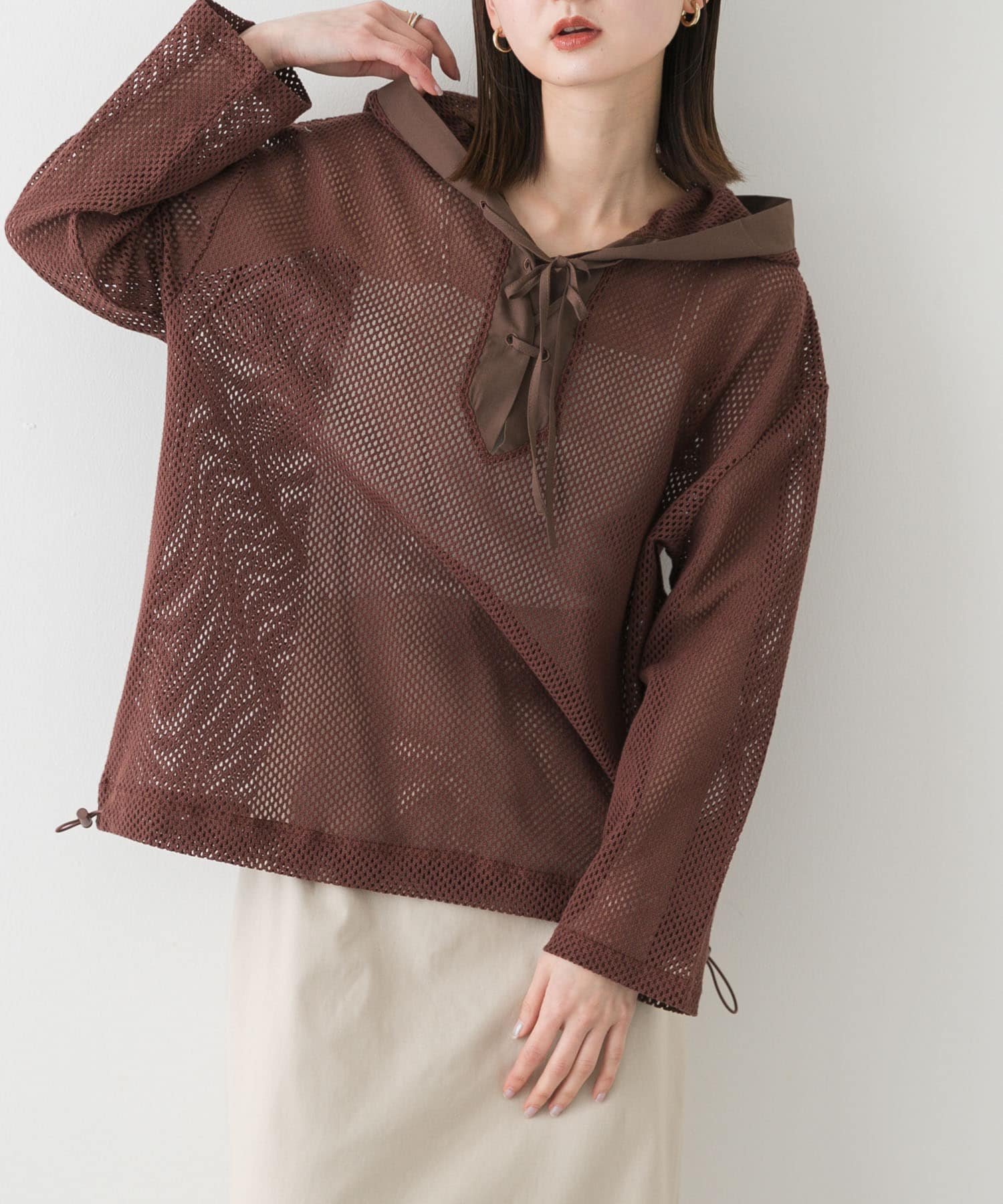 【SALE／70%OFF】SENSE OF PLACE フーデットメッシュトップ センス オブ プレイス トップス その他のト..