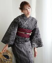 Nico@ntique ニコアンティーク 浴衣3点セット 墨黒に縞々糸菊 Fサイズ ウタタネ 着物・浴衣・和装小物 浴衣【送料無料】