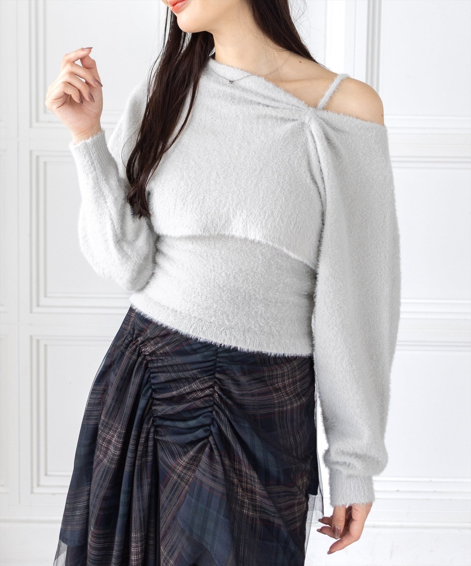 clear リボンデザイン2wayニット+ニットキャミソールセット[着心地抜群 ふわふわ] クリア トップス ニ..