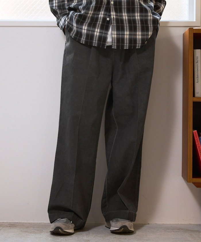 フェード加工 コットン タック ワイドパンツ 26SS フリークスストア パンツ チノパンツ ブラック ベージュ