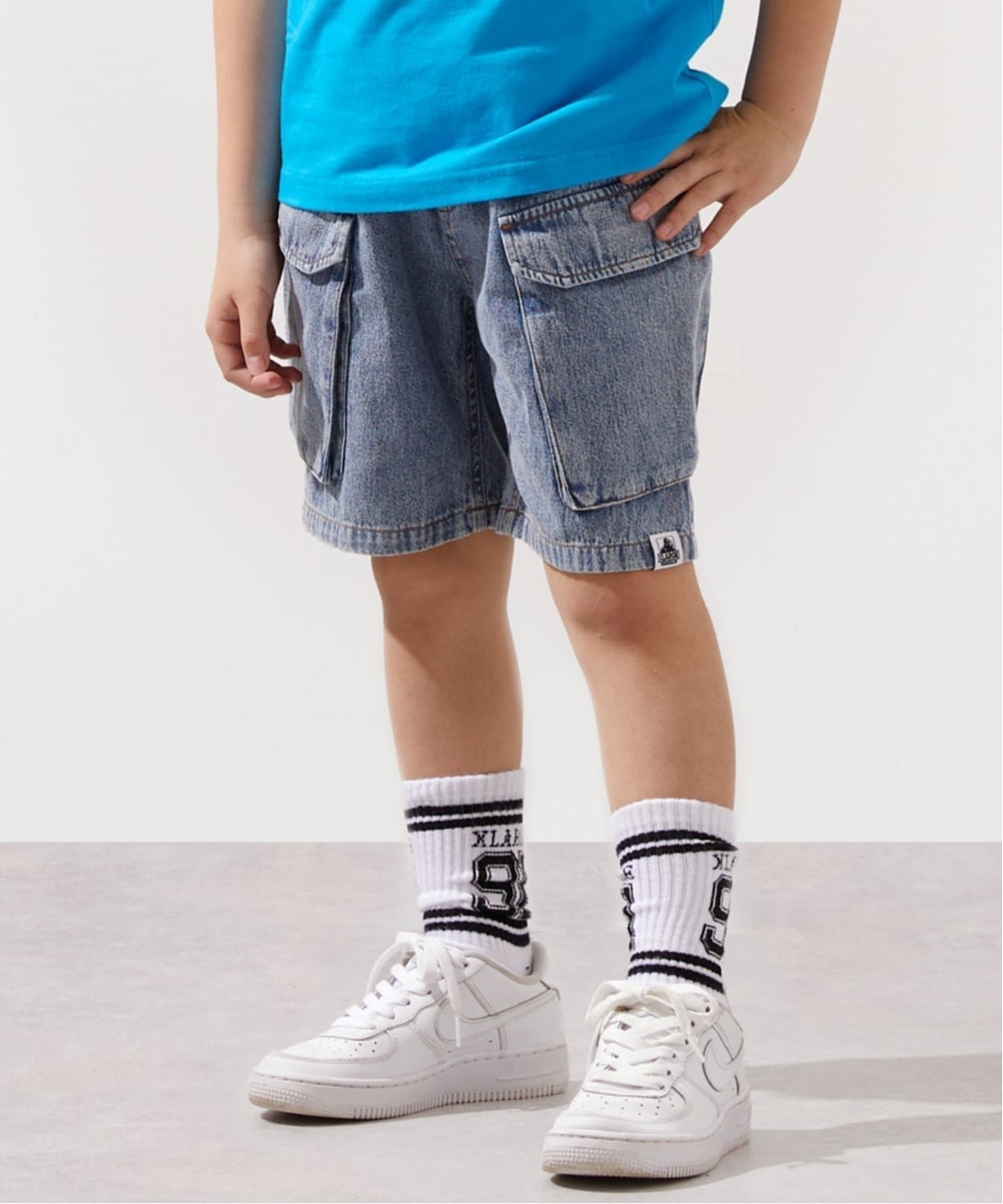 XLARGE KIDS ケミカルウォッシュ デニムカーゴハーフパンツ ナルミヤオンライン パンツ ジーンズ・デニムパンツ ブルー【送料無料】