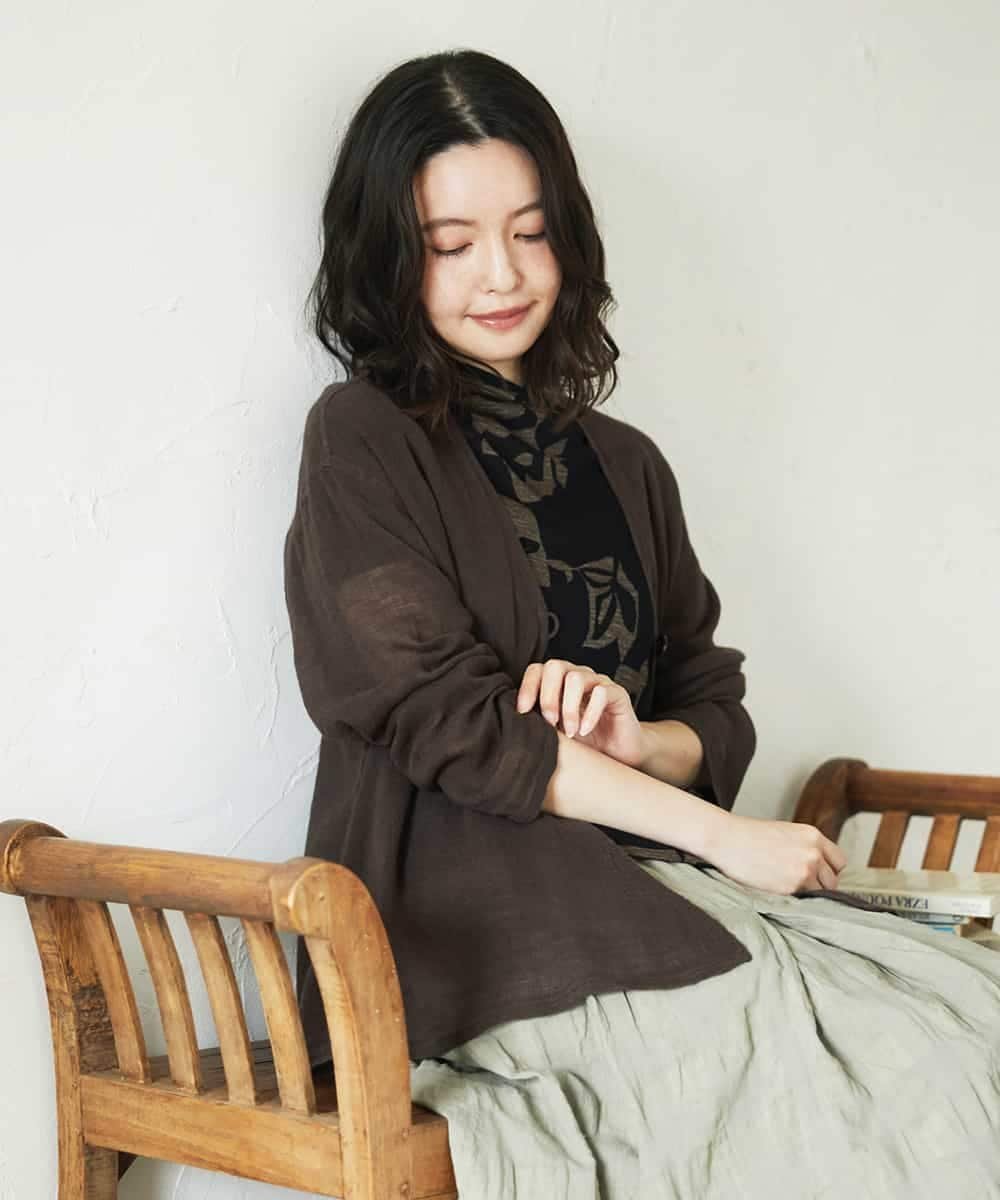 （小さいサイズ） リネンからみ織りブラウス メゾンドゥサンク トップス シャツ・ブラウス ホワイト ブラウン