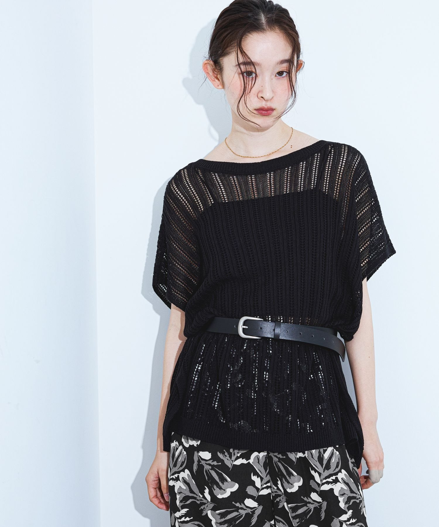 LAKOLE ＜マシンウォッシャブル＞ リネンライクアクリルノースリーブニット ラコレ トップス ニット ベージュ レッド ブラック