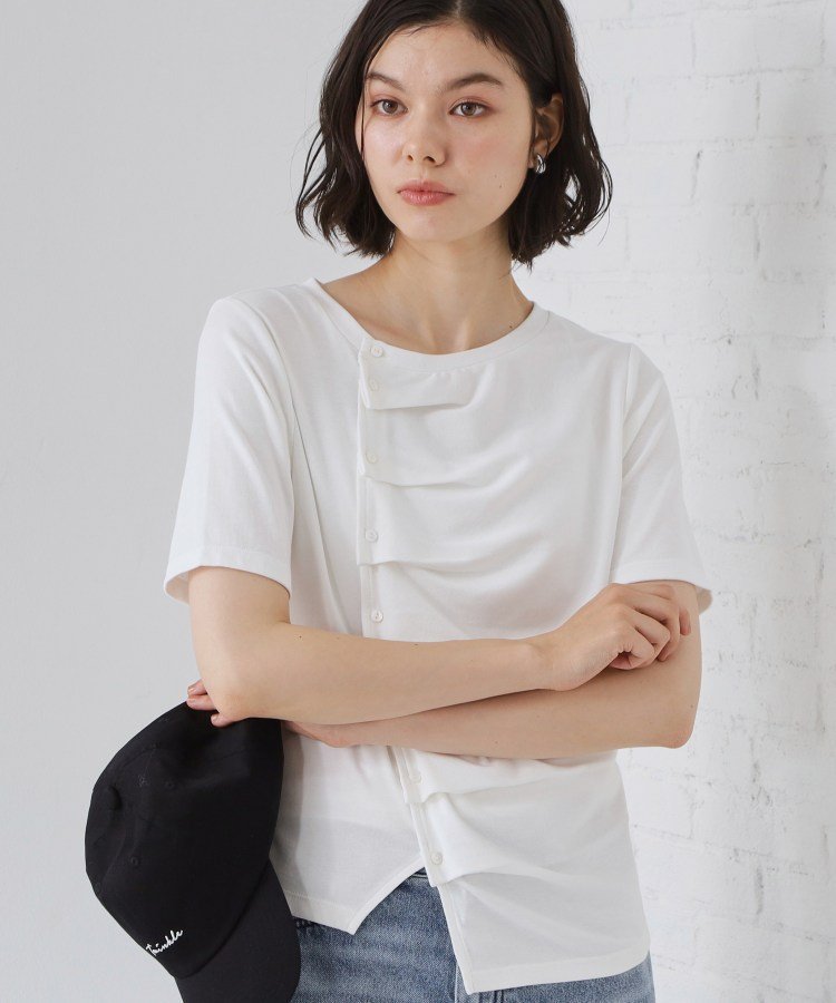 THE SHOP TK フロントタックカットソー ザ ショップ ティーケー トップス カットソー・Tシャツ ホワイト グレー ブラック