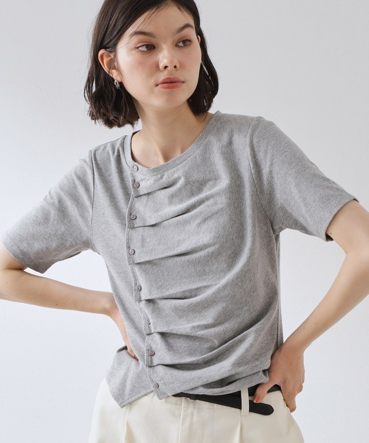 THE SHOP TK フロントタックカットソー ザ ショップ ティーケー トップス カットソー・Tシャツ ホワイト グレー ブラック