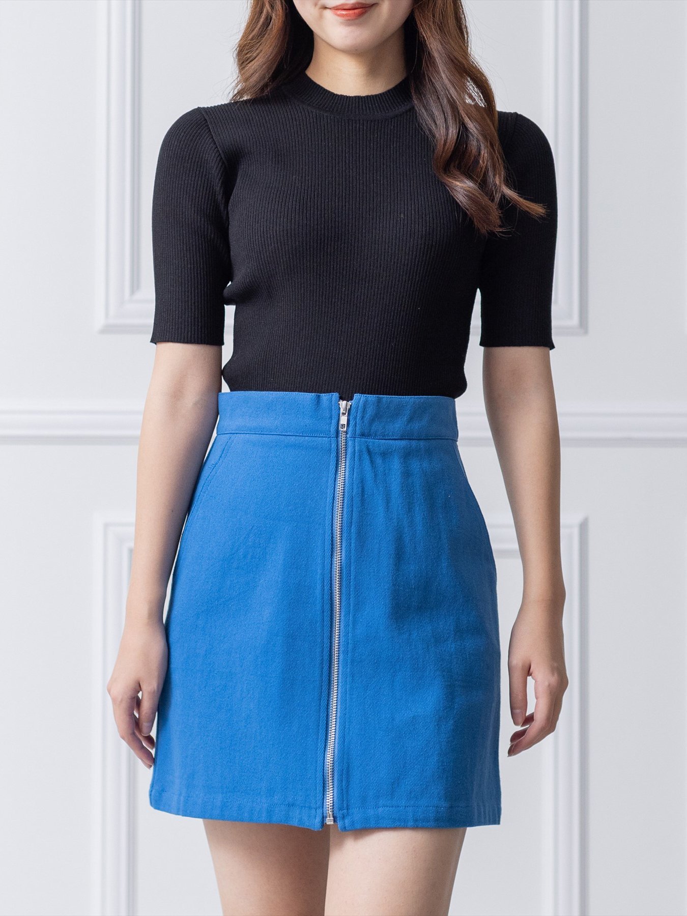 【SALE/50%OFF】clear 5分袖ハイネックニットトップス クリア トップス ニット イエロー ピンク ブルー ブラック ベージュ ホワイト オレンジ