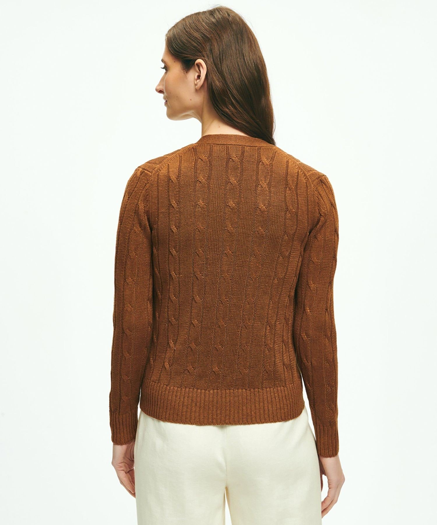 【SALE／50%OFF】BROOKS BROTHERS リネン ケーブル Vネック カーディガン ブルックス ブラザーズ トップス カーディガン ブラウン【送料無料】