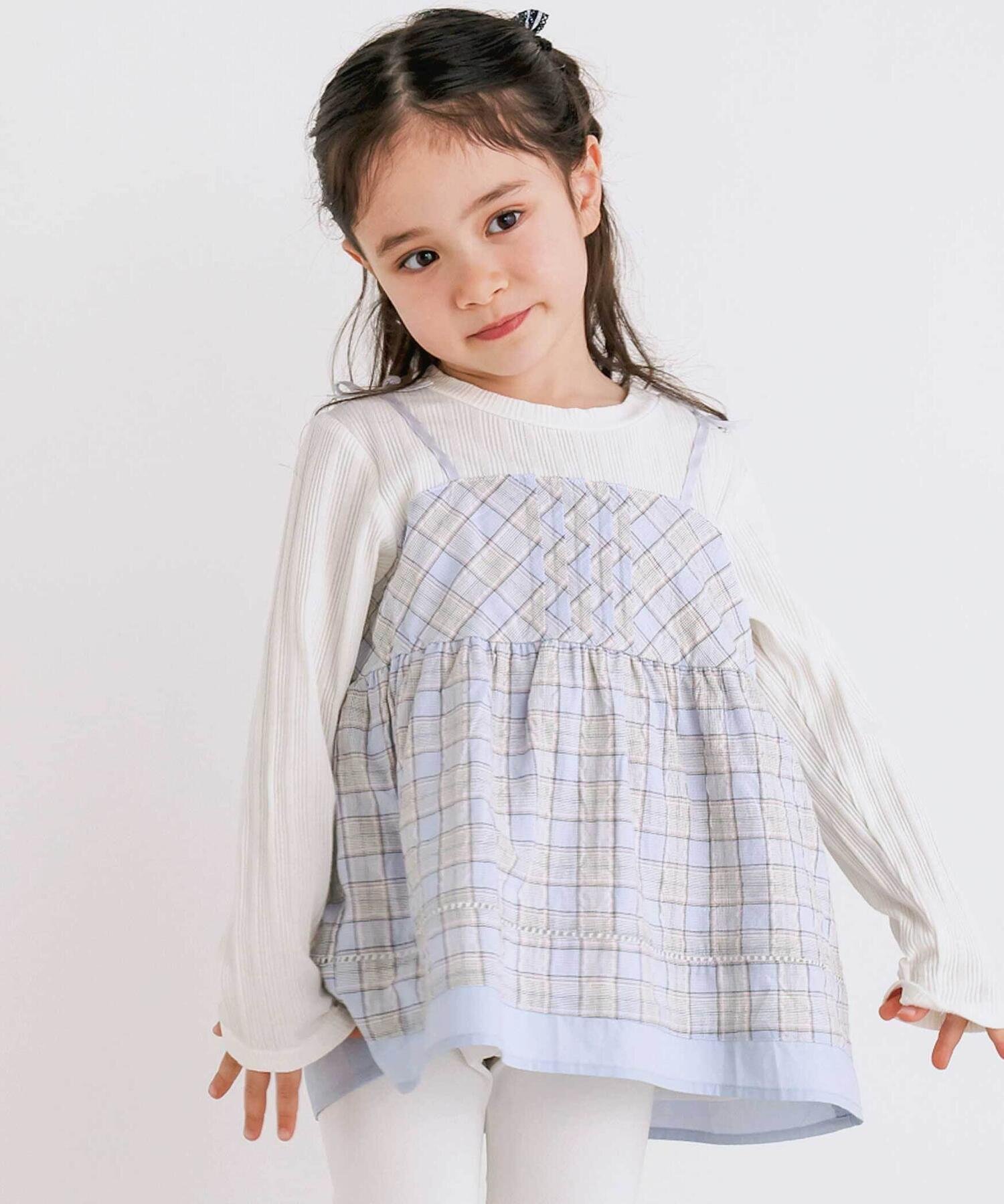 【SALE／50%OFF】SLAP SLIP 【お揃い】花柄チェック切り替えヒラヒラドッキングTシャツ(80~130cm) ベベ..