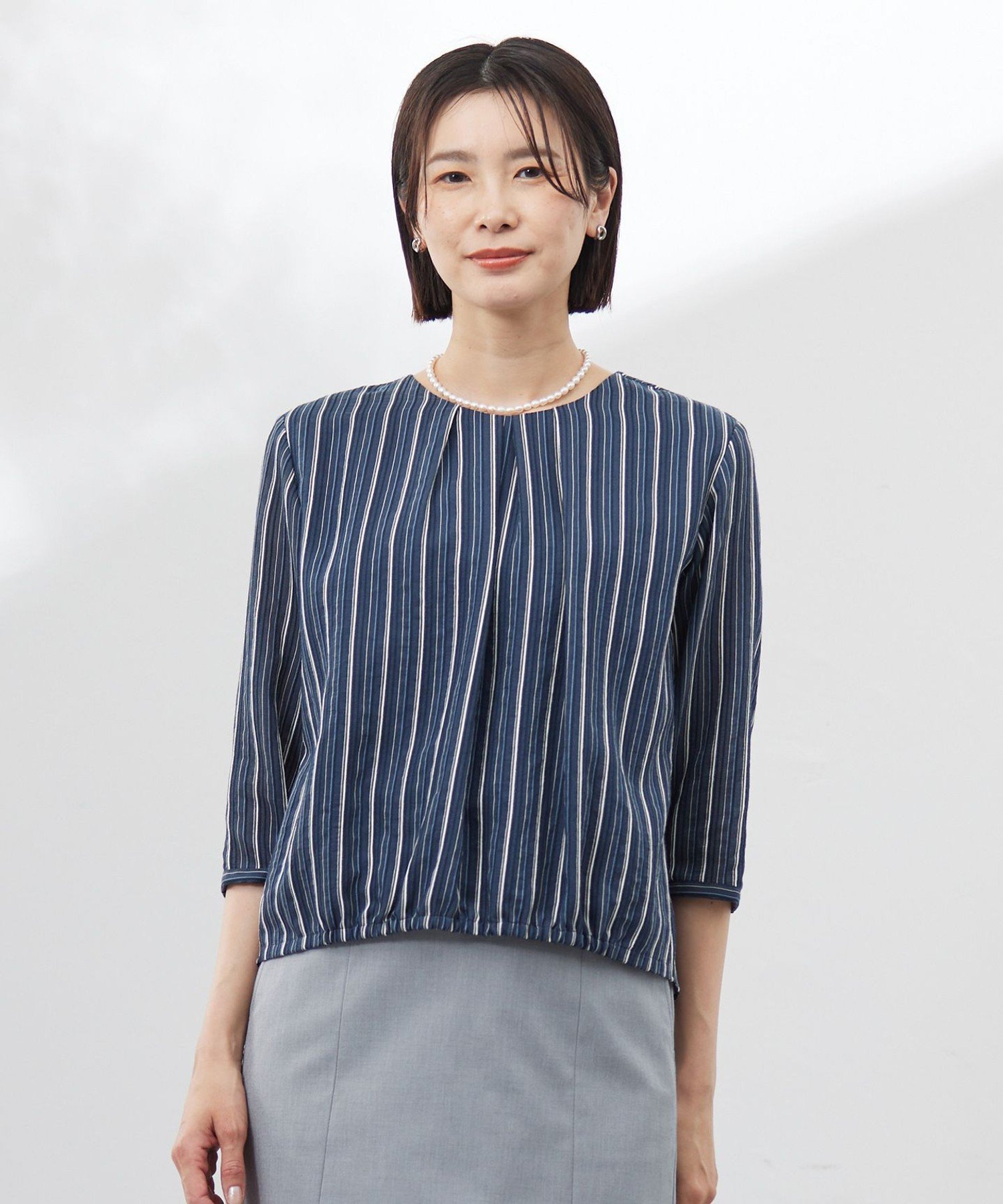 J.PRESS 【洗える】ランダムストライプ シアー プルオーバー カットソー ジェイプレス トップス カットソー・Tシャツ グリーン ホワイト ネイビー