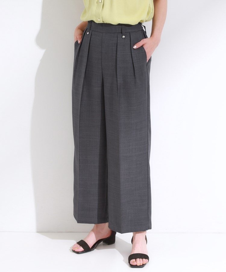 【SALE／20%OFF】SHOO・LA・RUE 【S-LL/洗濯後しわになりにくい】ゴールドパーツできれい見え 麻調タックワイドパンツ シューラルー パンツ その他のパンツ ブラウン グレー ブルーのサムネイル