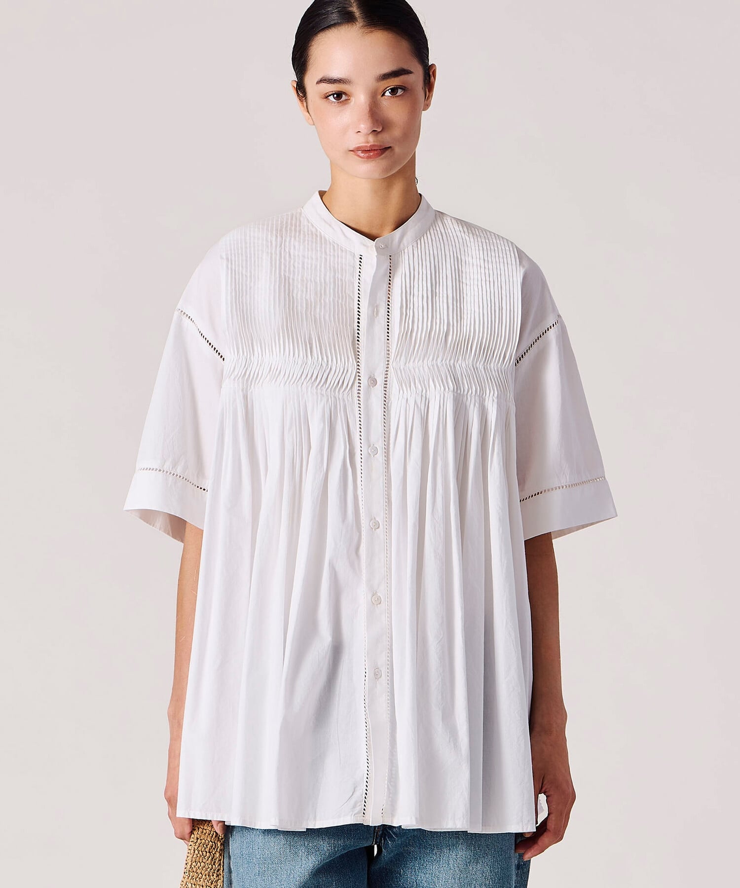 Bshop INDIA INDUSTRY ｜ コットンポプリン ピンタックシャツ WOMEN ビショップ トップス シャツ・ブラウス ピンク ホワイト ブラック